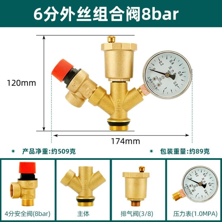 水箱安全組件：泄壓閥、自動排氣閥、壓力表